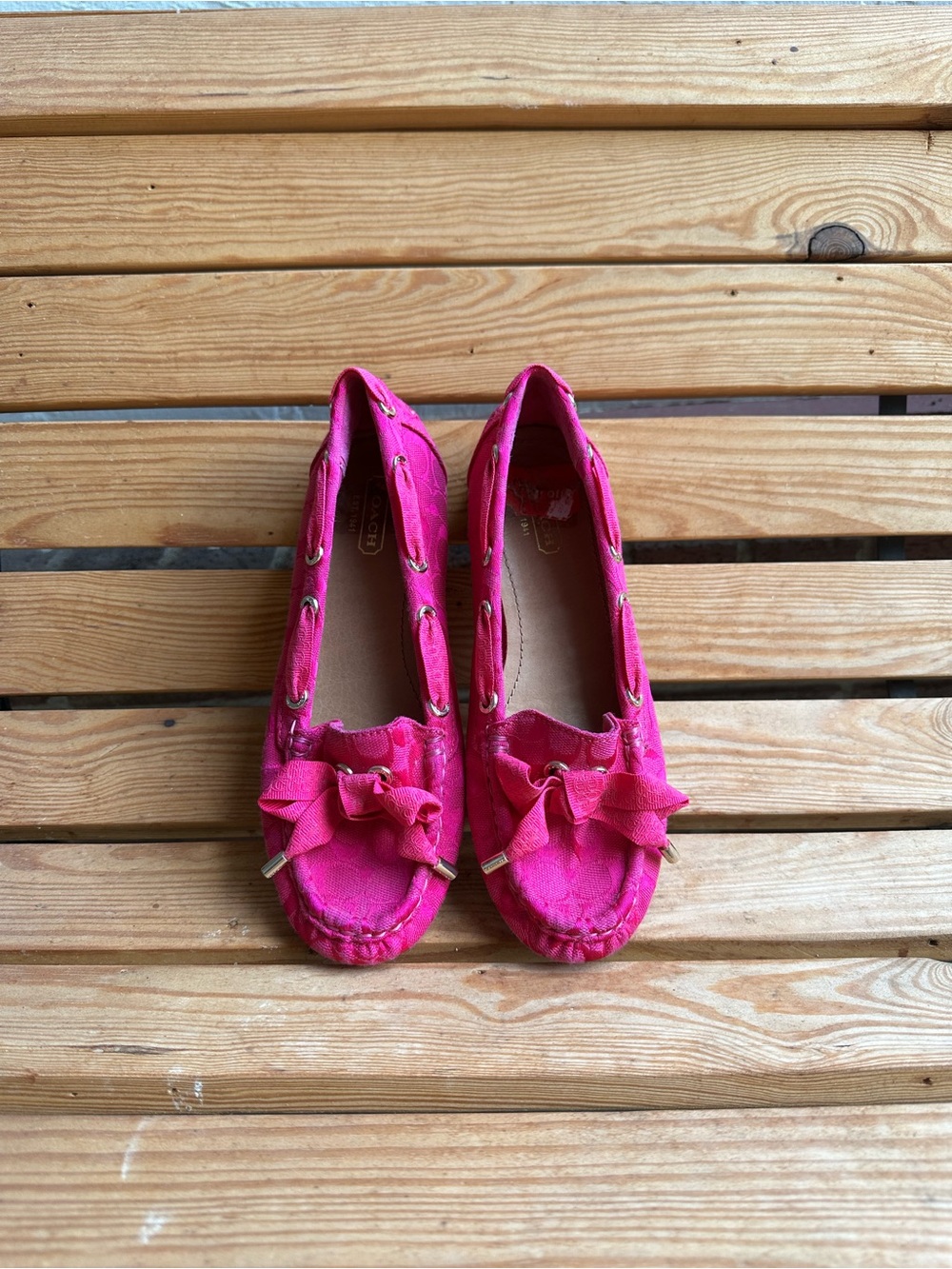 Coach Hot Pink Bow Boat Shoes/Loafers